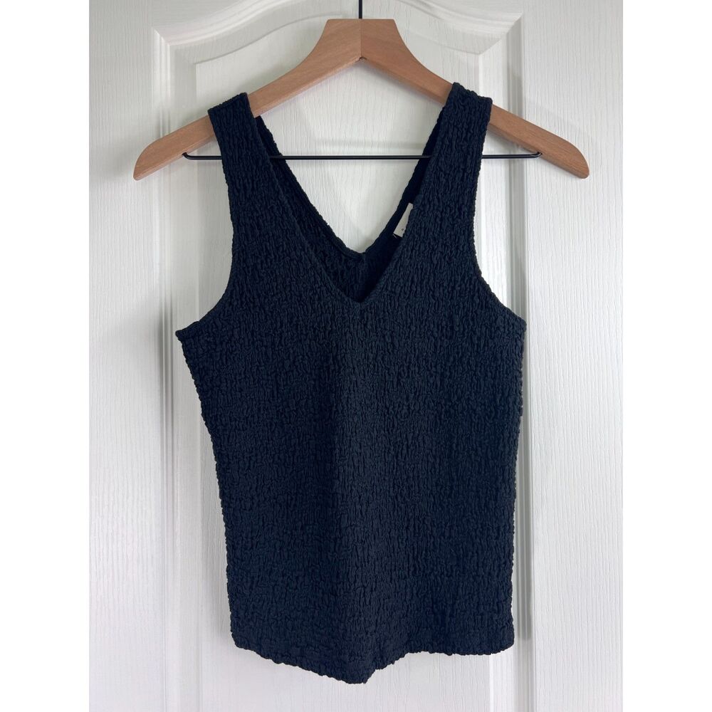 A New Day Women's Crinkle V-Neck Tank Top Black Cotton Nylon Spandex Size S